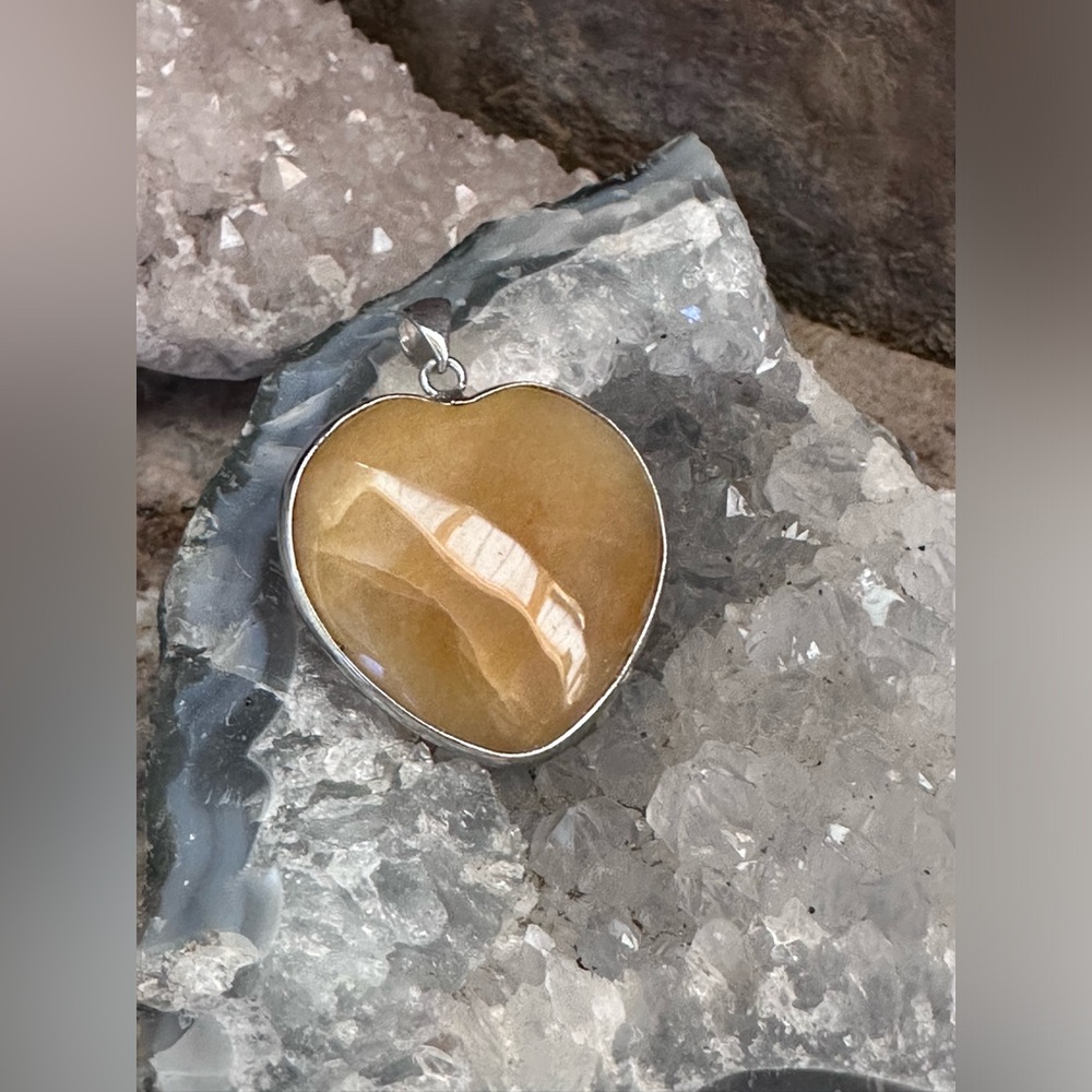 Silver Heart Brown Agate Stone Pendant
